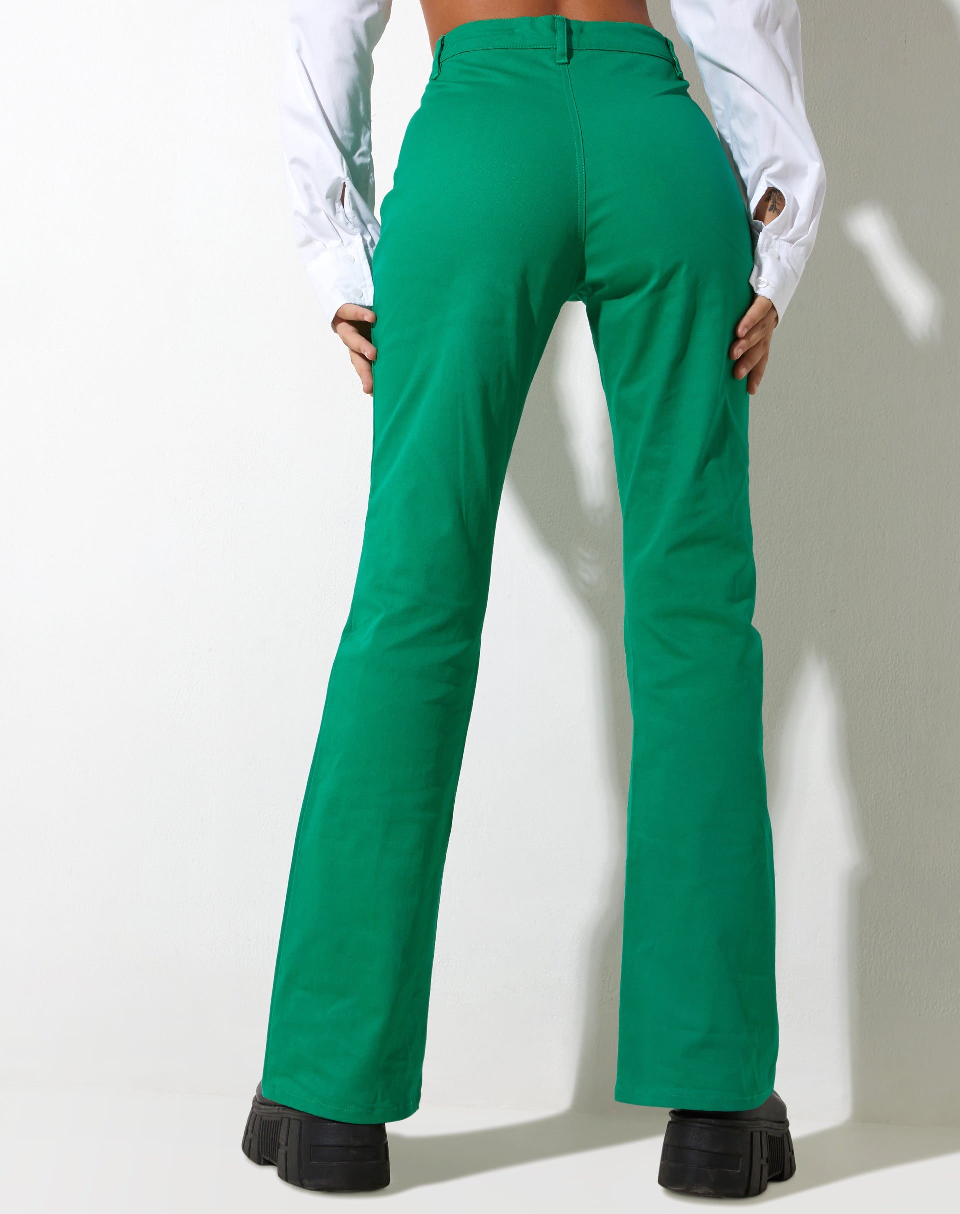 Image of Zoven Flare Trouser in Twill Blush Green