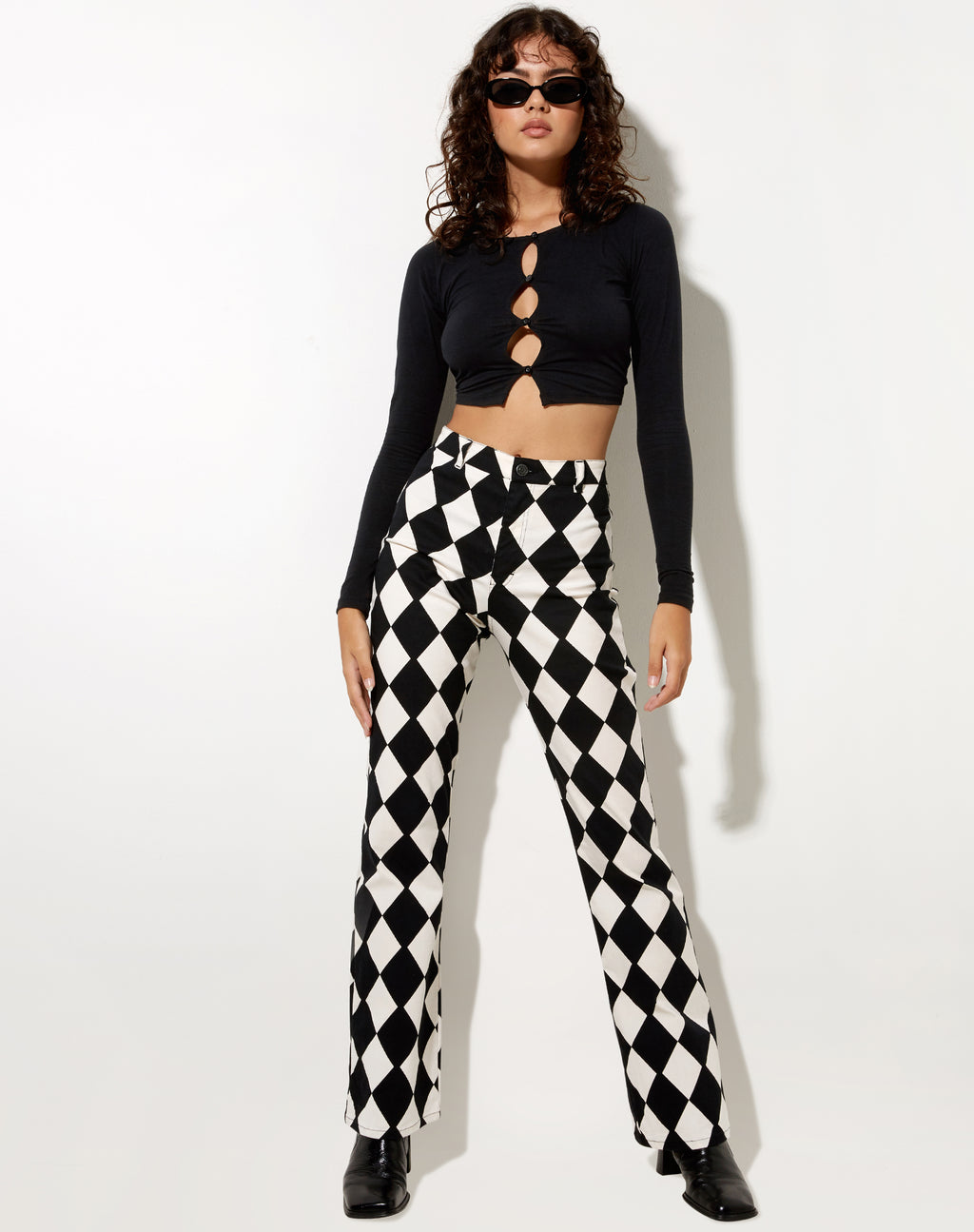 Zoven Flare Trouser in Harlequin Black and White