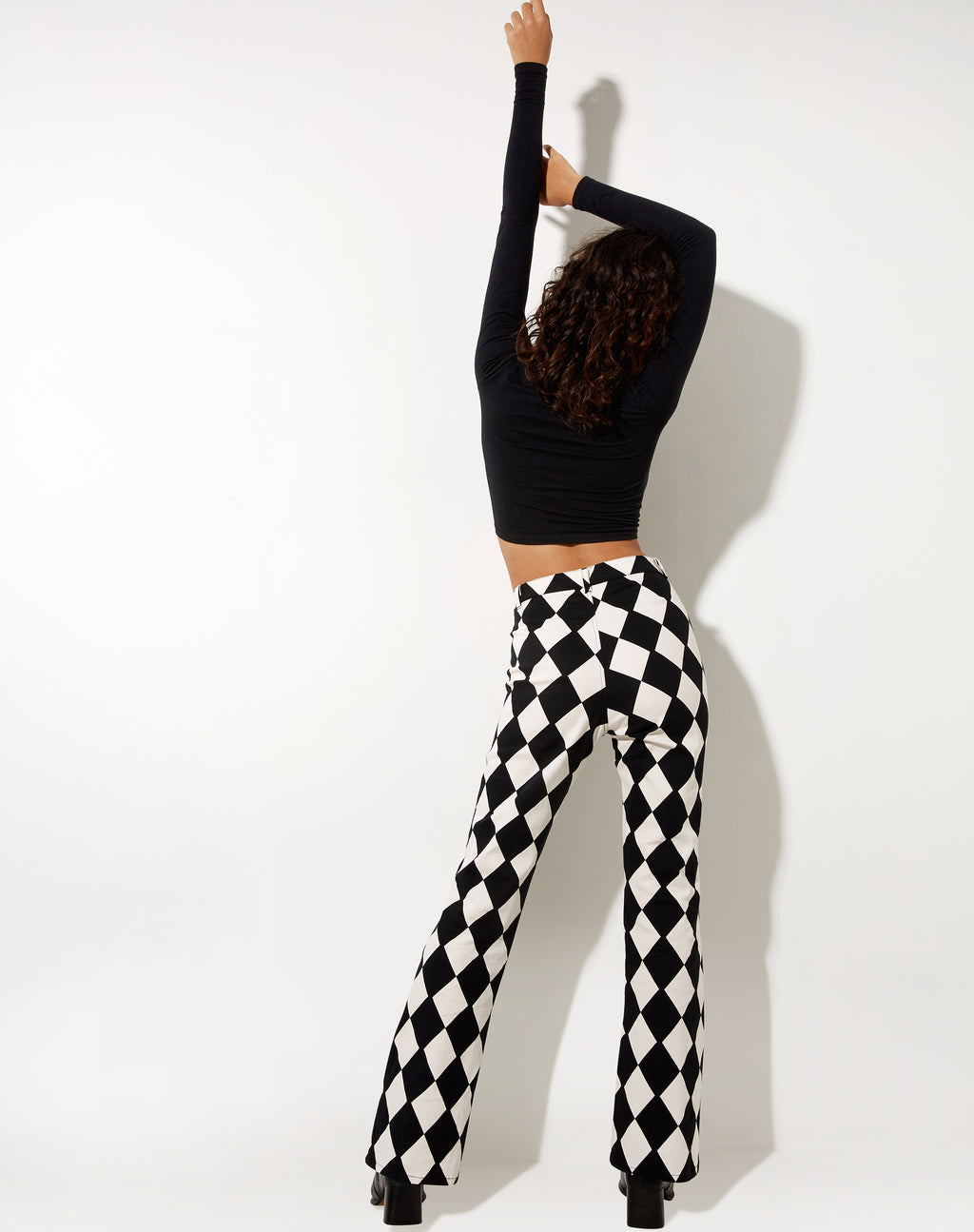 Zoven Flare Trouser in Harlequin Black and White