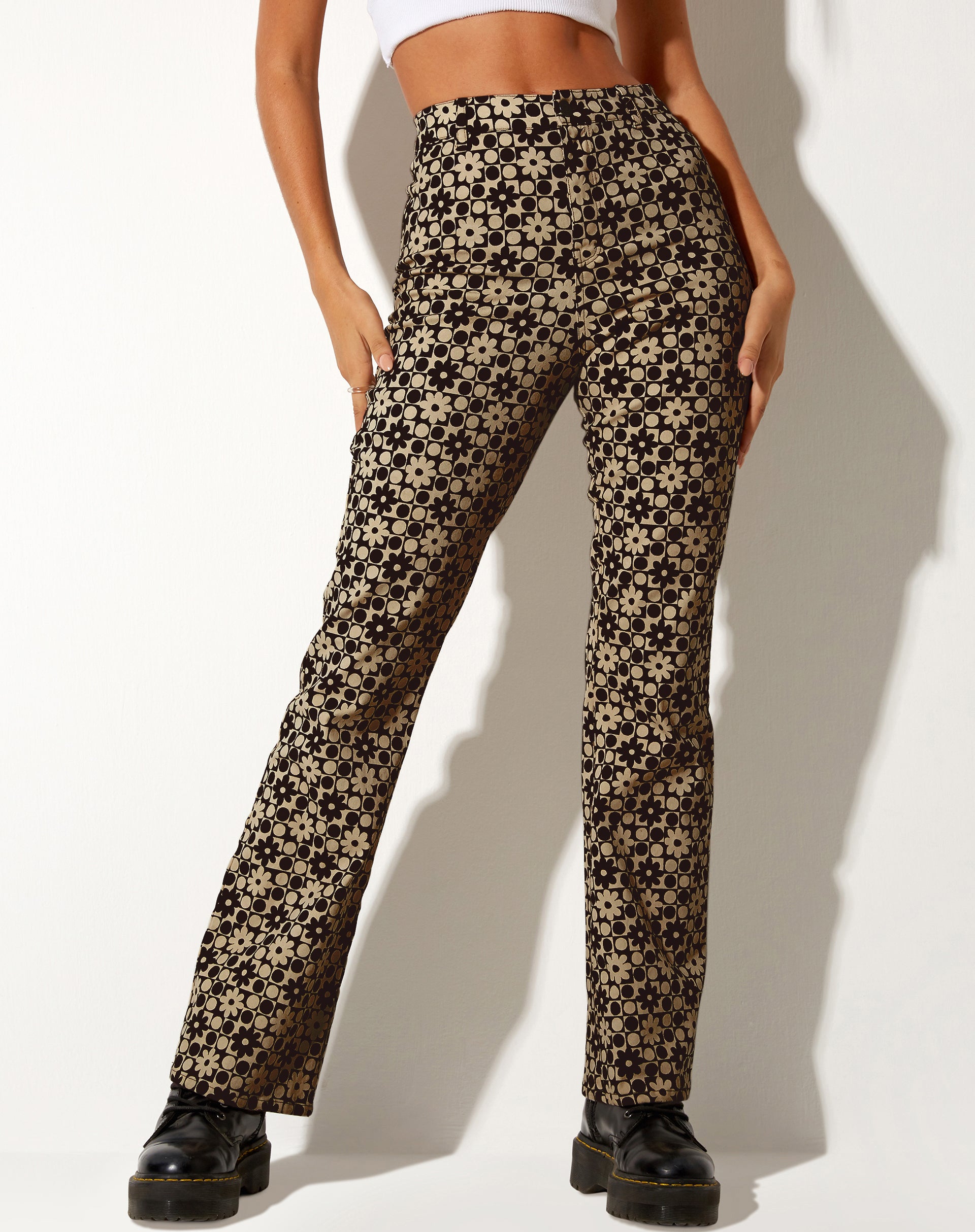 Zoven Flare Trouser in Patchwork Daisy Brown