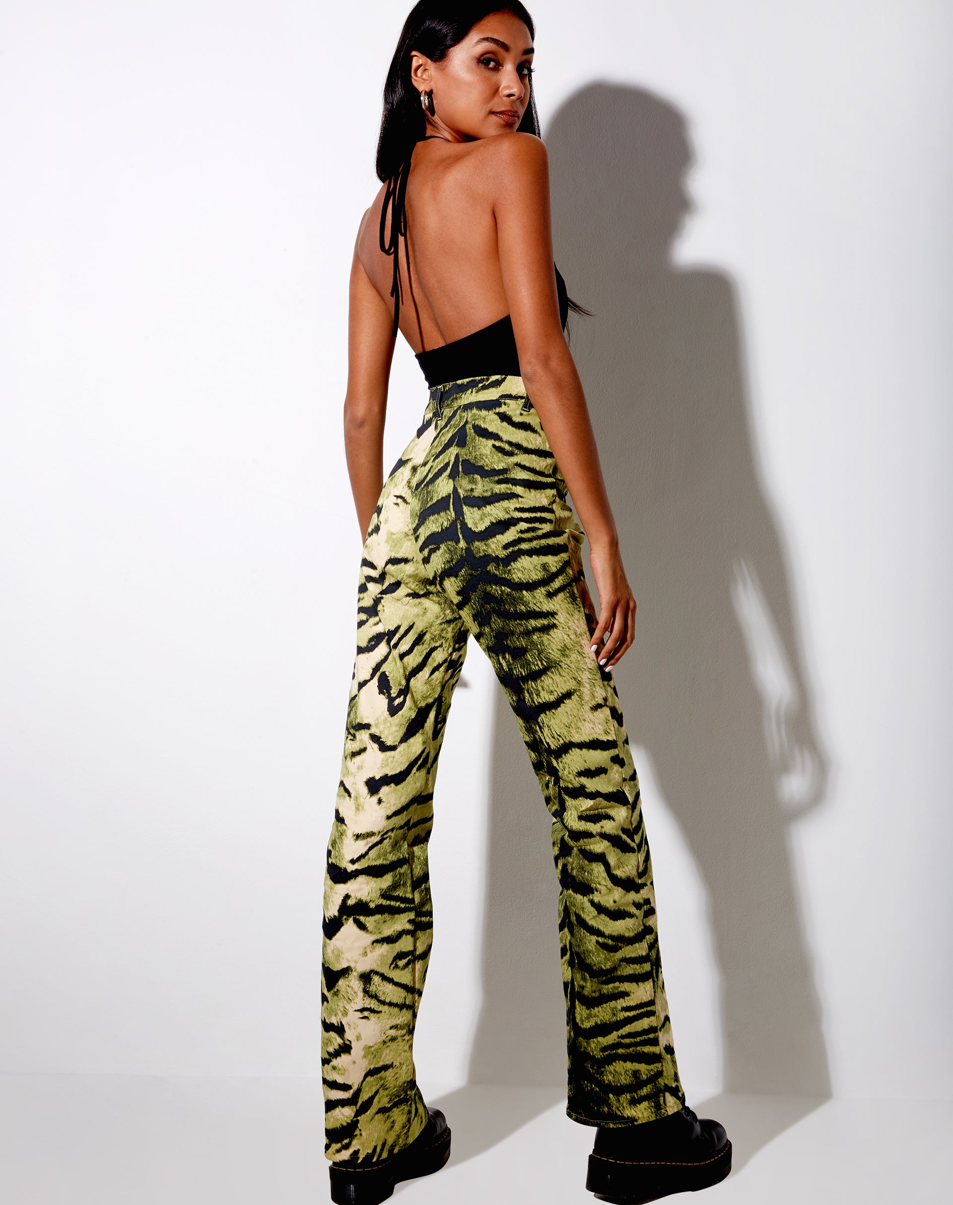Image of Zoven Flare Trouser in Tiger Full Khaki Placement