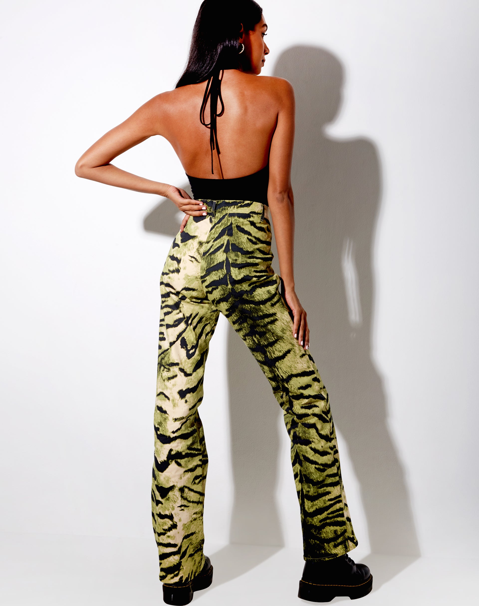 Image of Zoven Flare Trouser in Tiger Full Khaki Placement