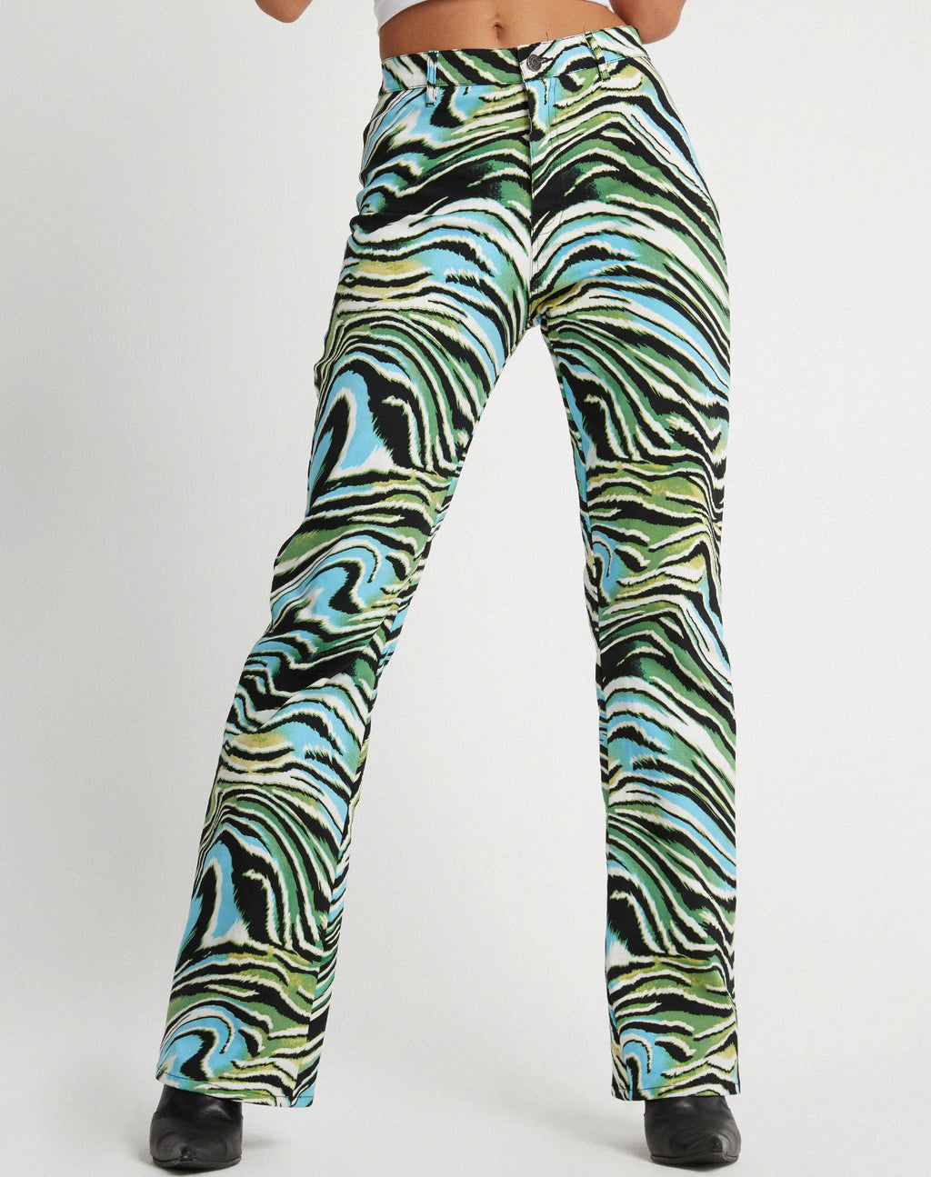 Zoven Flare Trouser in Warped Zebra Blue
