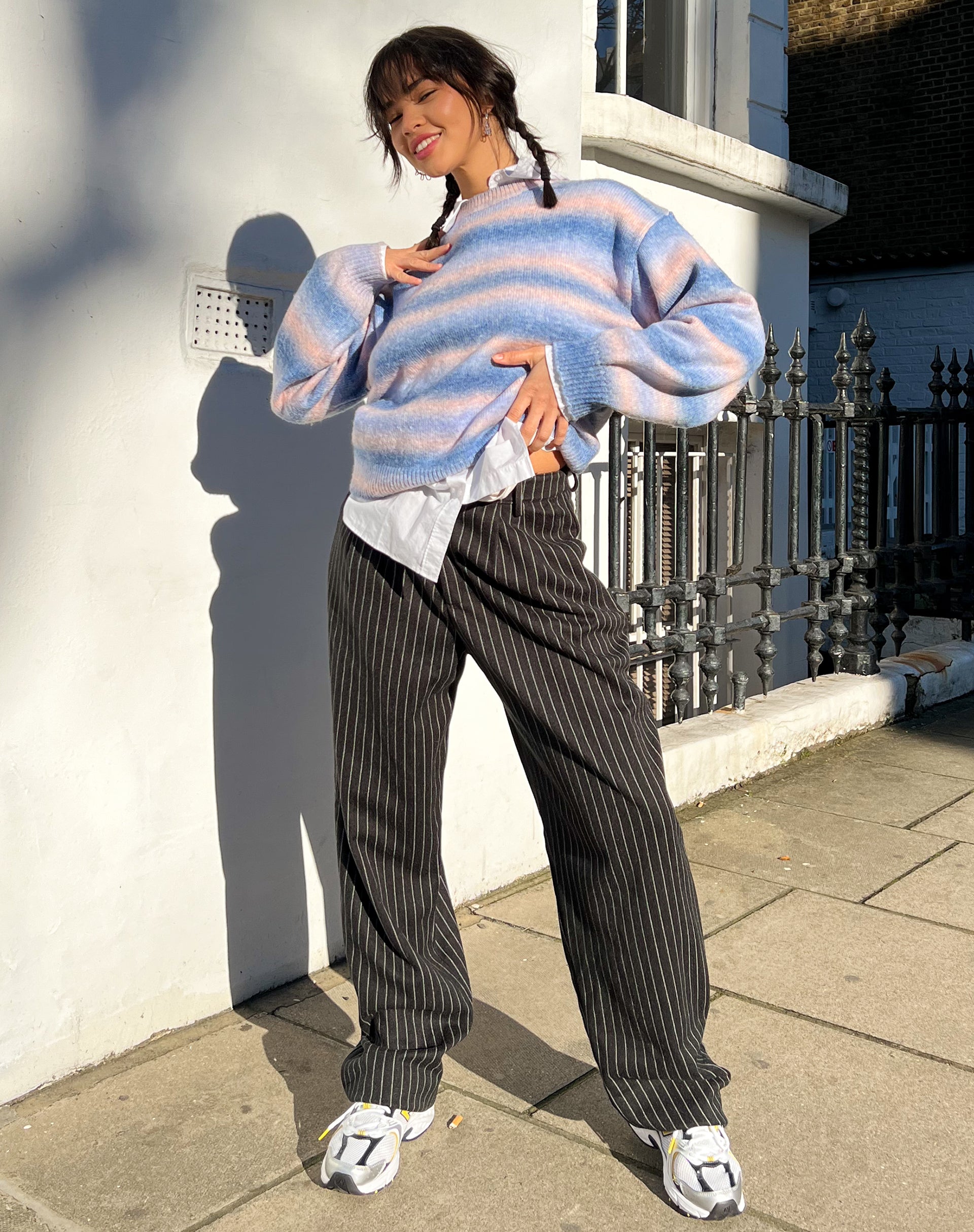 Black mesh stripe high waisted wide leg sales trousers
