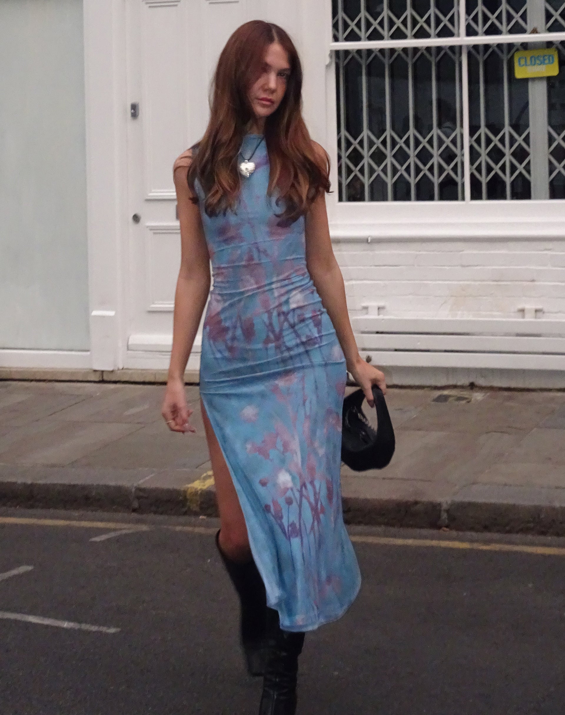 motel hime dress satin rose blue Hime Dress in Satin Blue Rose