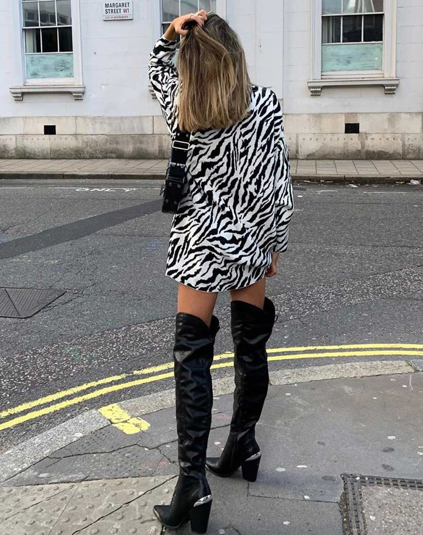 Image of Neivie Jumper Dress in Zebra B/W
