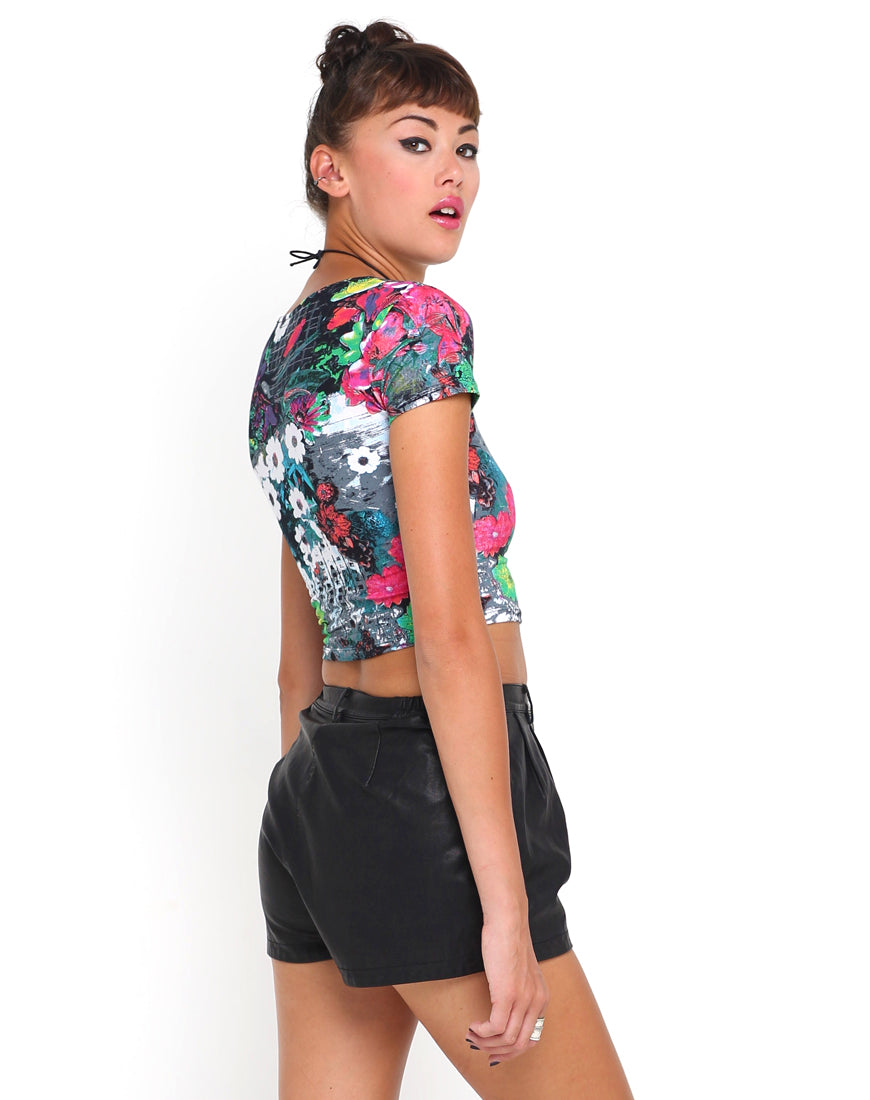 Motel Tabby Crop in Pink Southern Floral Highlight Print