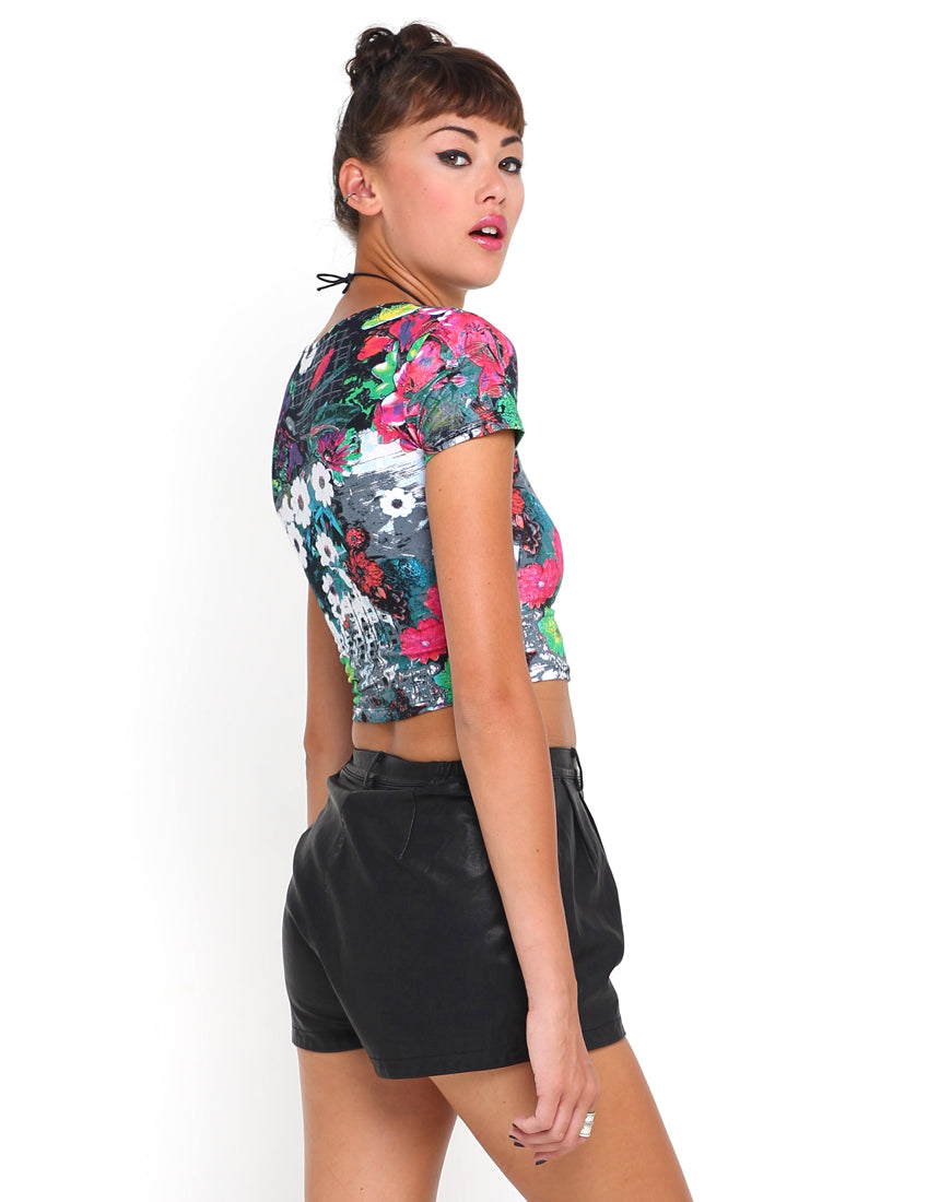 Image of Motel Tabby Crop in Pink Southern Floral Highlight Print