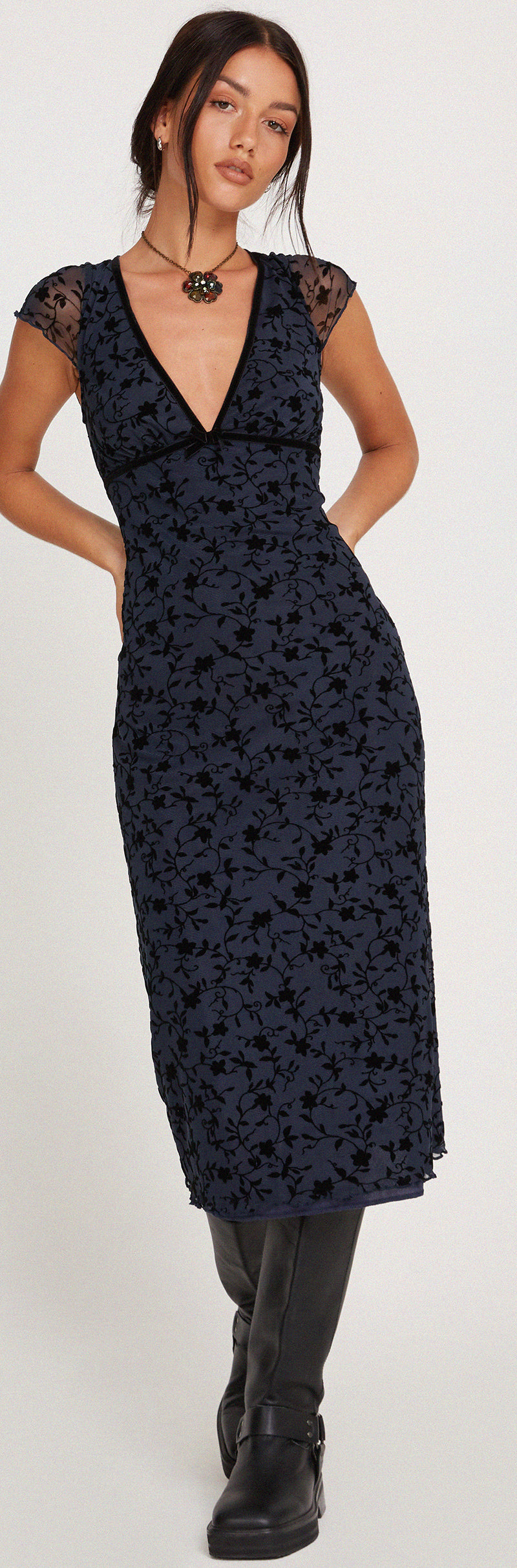 Devon Midi Dress in Flock Chic Petals Grey main image 1